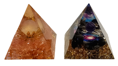 Rose Quartz and Amethyst Orgone Pyramids